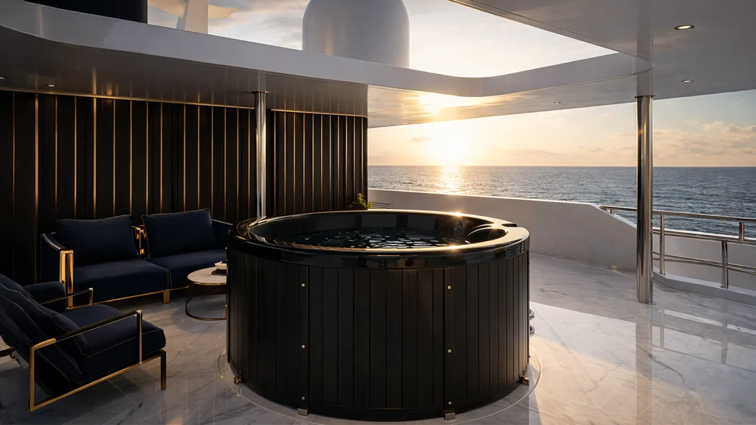 Jacuzzi na rufie o zachodzie słońca