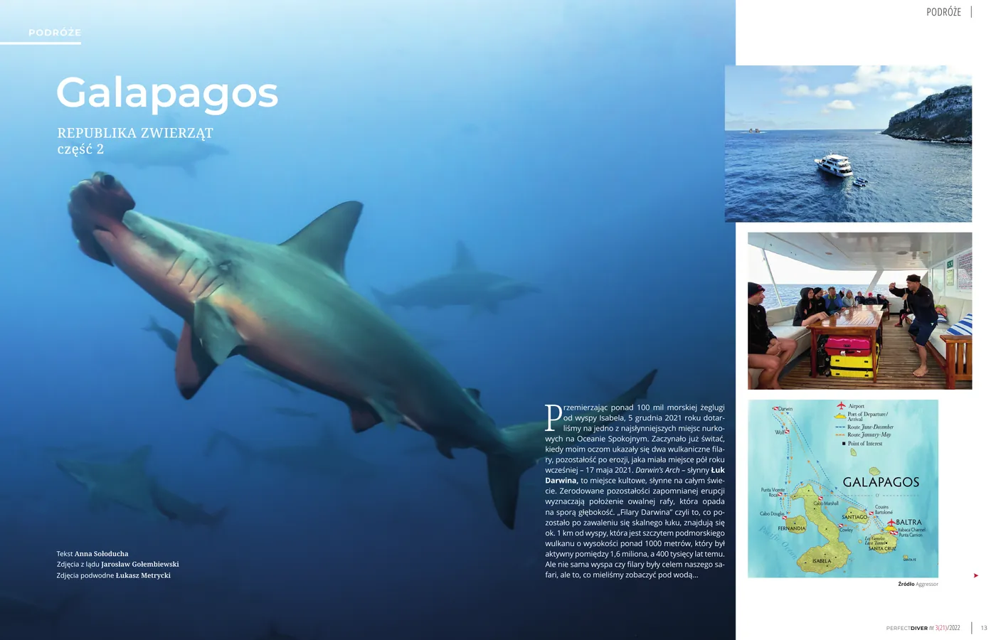 Pierwsza strona artykułu "Galapagos - republika zwierząt, część 2" w Perfect Diver nr 3(21)/2022