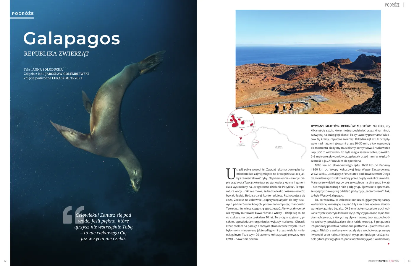 Pierwsza strona artykułu "Galapagos - republika zwierząt" w Perfect Diverze