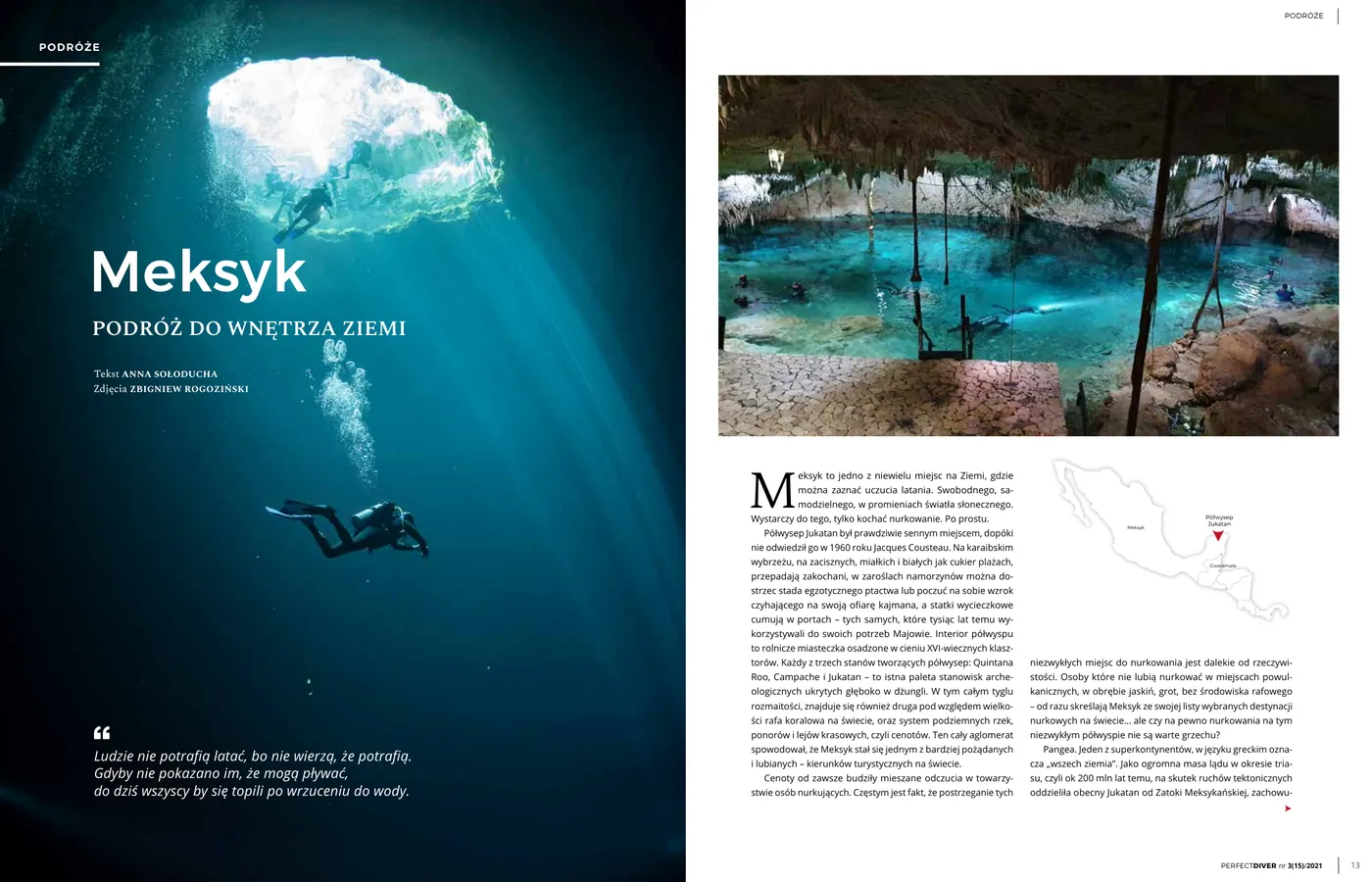Pierwsza strona artykułu "Meksyk - podróż do wnętrza Ziemi" w Perfect Diver nr 3(15)/2021