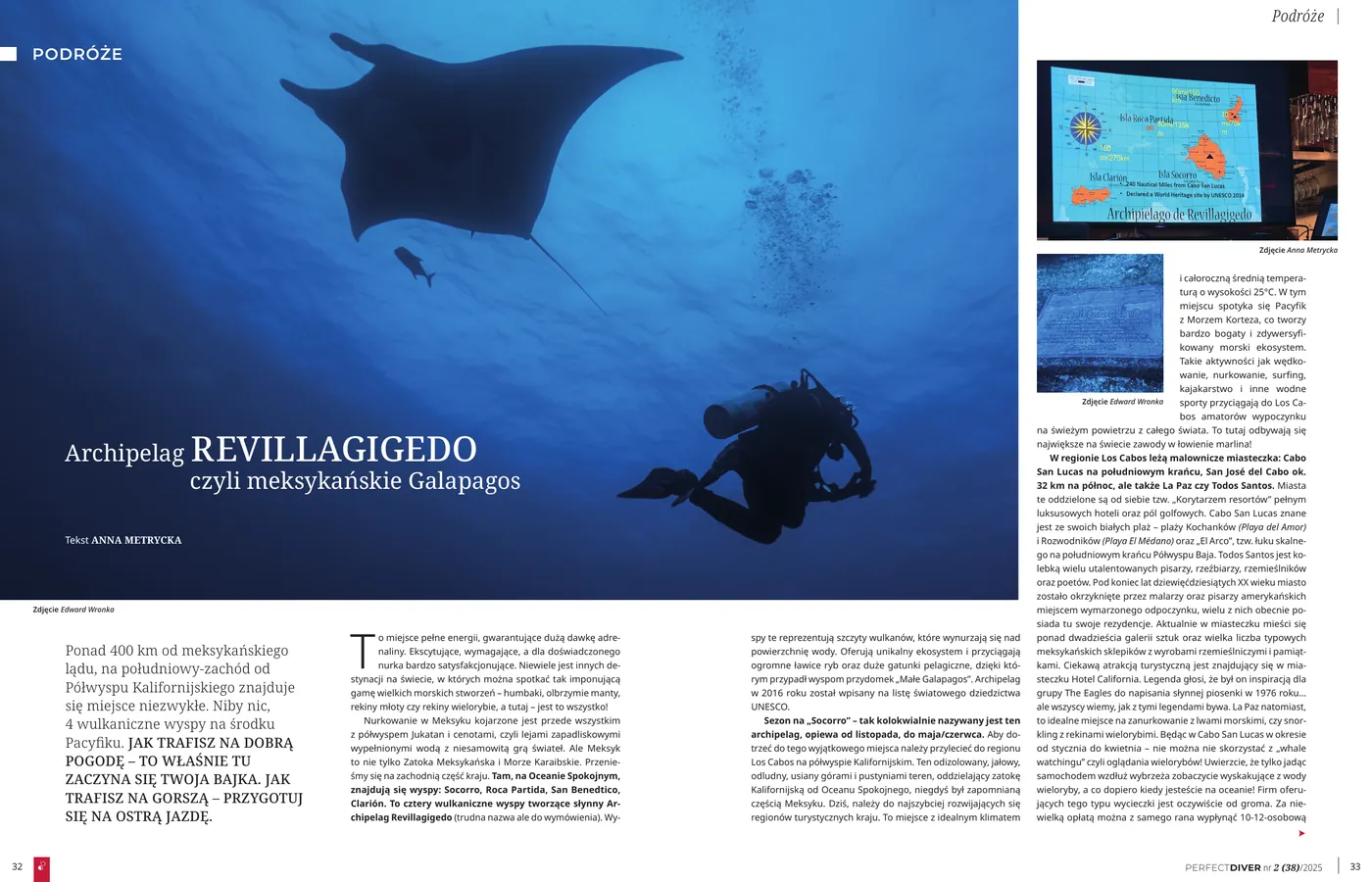 Pierwsza strona artykułu "Archipelag Revillagigedo" w Perfect Diverze