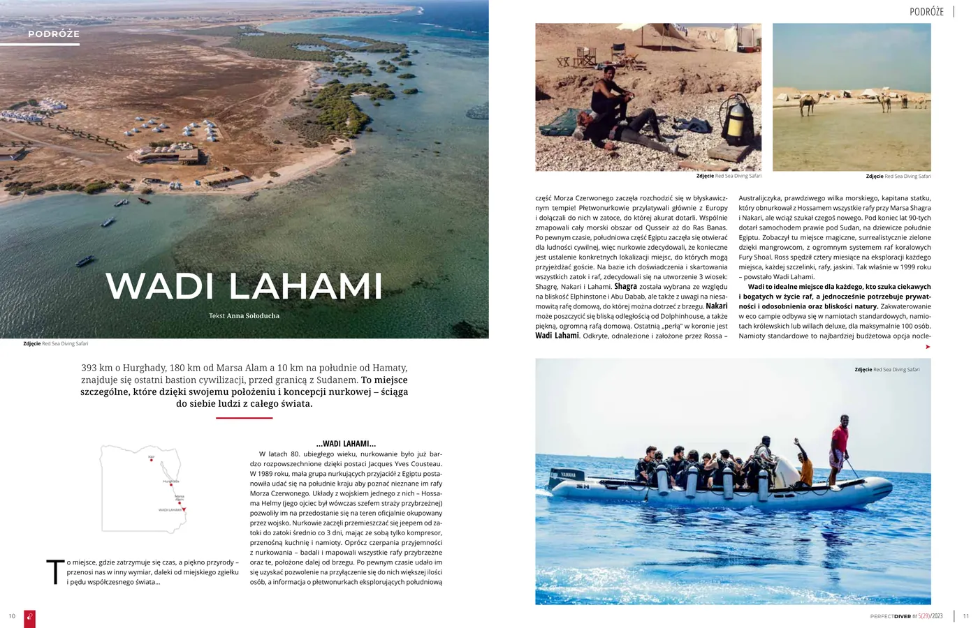 Pierwsza strona artykułu "Wadi Lahami - ostatni bastion przed Sudanem" w Perfect Diver nr 5(29)/2023